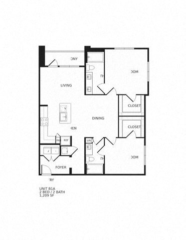 Floor plan for 2 beds, 2 baths, 1209 sqft