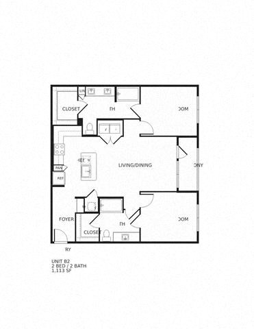 Floor plan for 2 beds, 2 baths, 1159 sqft