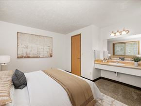 Spokane Valley apartment for rent - Staged Primary bedroom w/vanity, unit style 2A