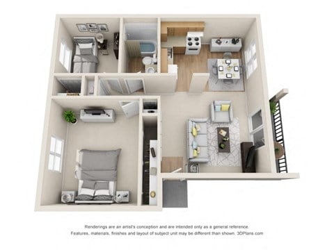 Floor plan for 2 beds, 1 bath, 850 sqft