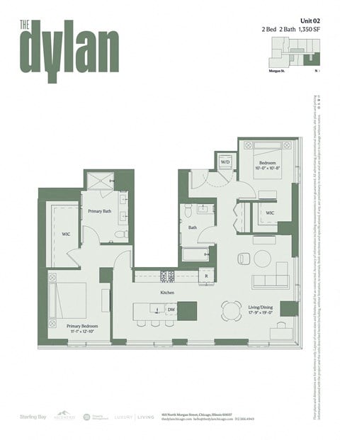Floor plan for 2 beds, 2 baths, 1350 sqft