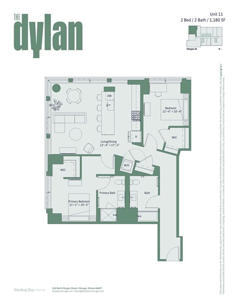 Floor plan for 2 beds, 2 baths, 1180 sqft