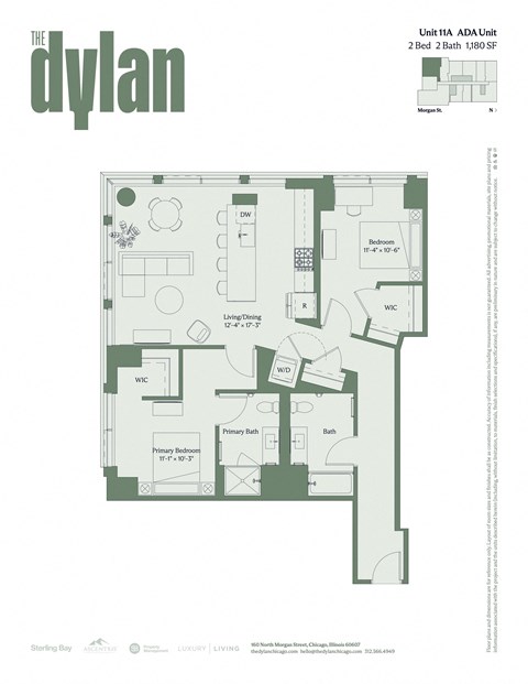 Floor plan for 2 beds, 2 baths, 1180 sqft