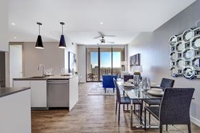 Coral Gables apartment for rent - a dining room and kitchen area with a glass table and chairs