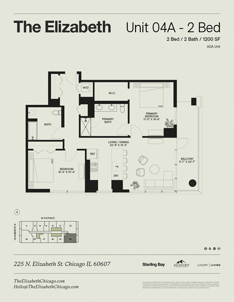 Floor plan for 2 beds, 2 baths, 1200 sqft