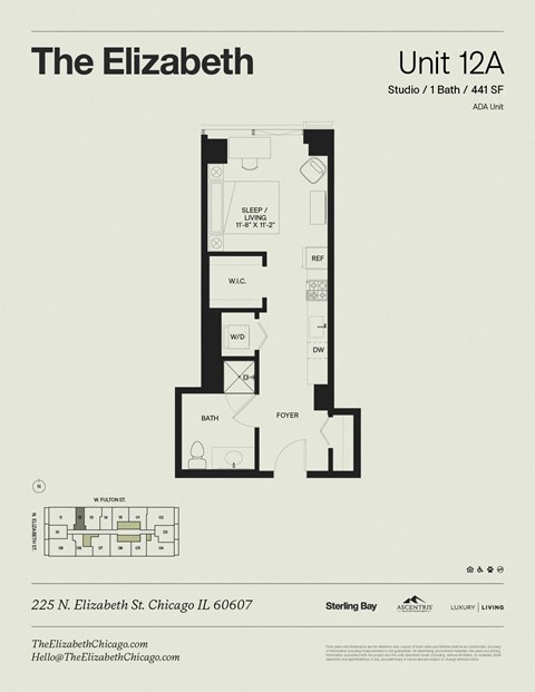 Floor plan for studio, 1 bath, 441 sqft