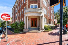 Cambridge apartment for rent - A red brick building with a "Do Not Enter" sign in front.