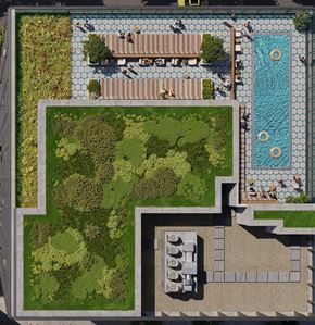 Chicago apartment for rent - A pool with a bench and people around it.