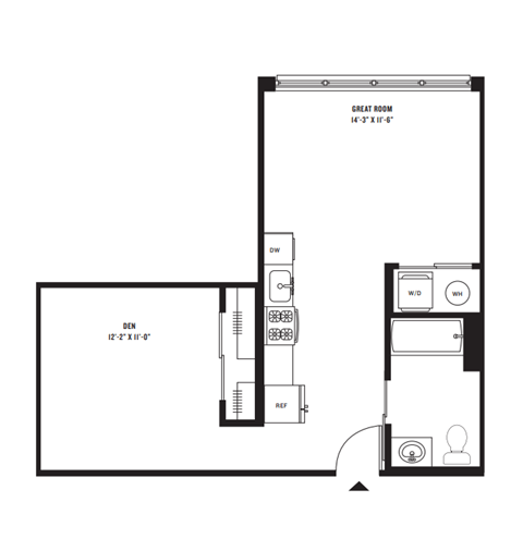 Floor plan for studio, 1 bath, 586 sqft