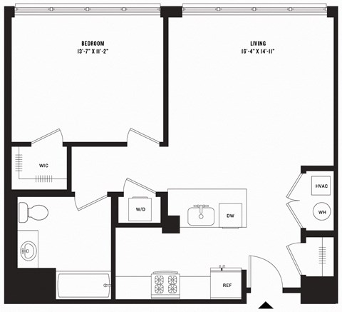Floor plan for 1 bed, 1 bath, 784 sqft