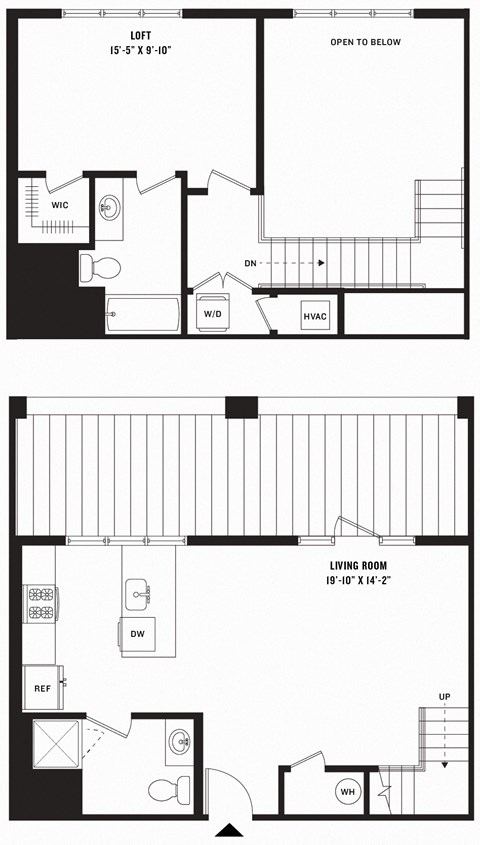 Floor plan for 1 bed, 1 bath, 913 sqft