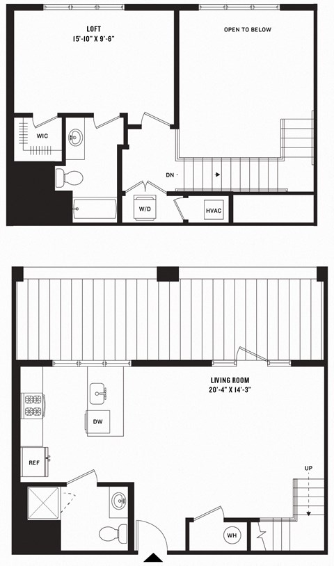 Floor plan for 1 bed, 1 bath, 933 sqft