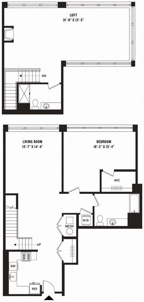 Floor plan for 1 bed, 2 baths, 1759 sqft