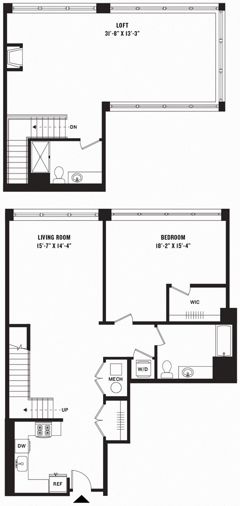 Floor plan for 1 bed, 2 baths, 1759 sqft