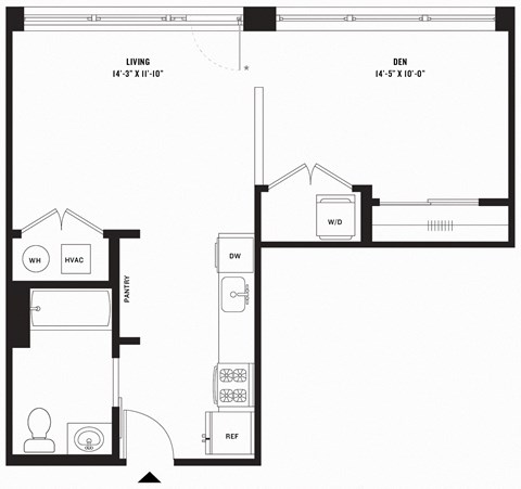 Floor plan for studio, 1 bath, 597 sqft