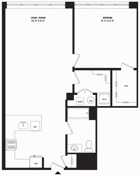 Floor plan for 1 bed, 1 bath, 994 sqft