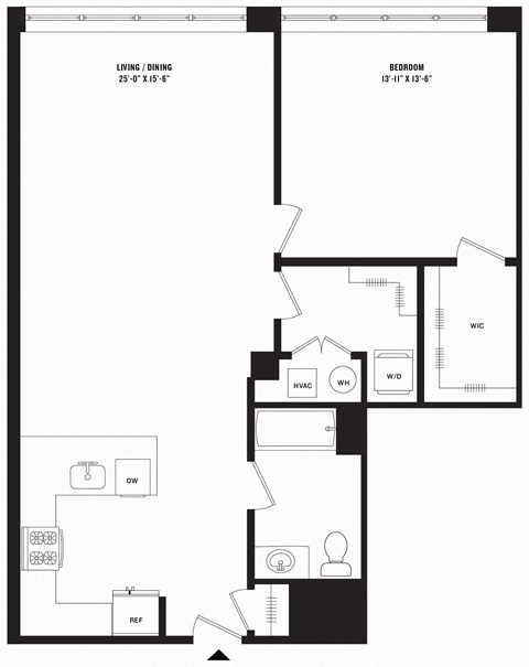Floor plan for 1 bed, 1 bath, 994 sqft