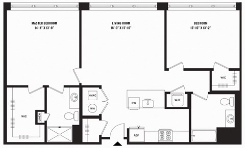 Floor plan for 2 beds, 2 baths, 1178 sqft