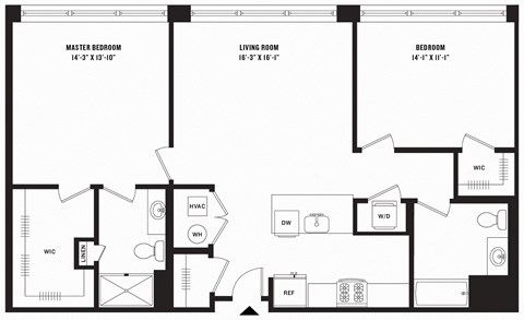 Floor plan for 2 beds, 2 baths, 1192 sqft