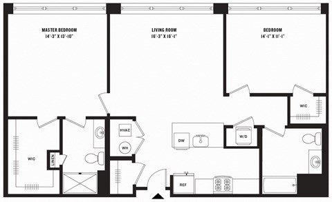 Floor plan for 2 beds, 2 baths, 1192 sqft