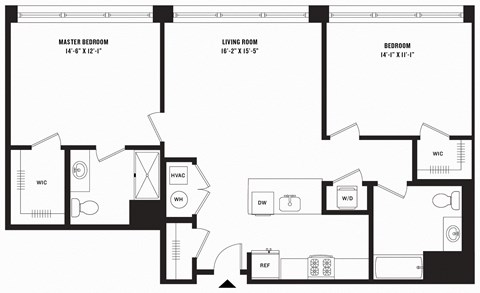 Floor plan for 2 beds, 2 baths, 1109 sqft