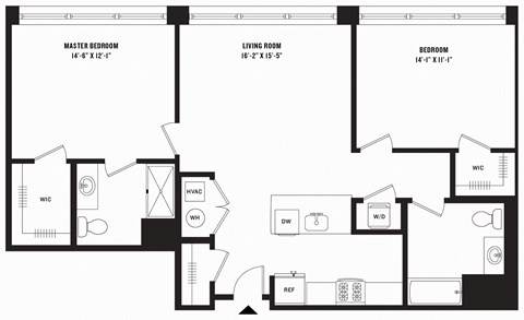 Floor plan for 2 beds, 2 baths, 1109 sqft