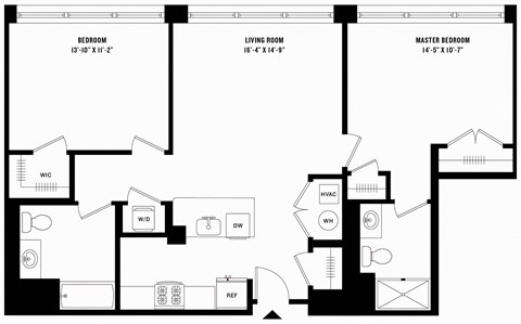 Floor plan for 2 beds, 2 baths, 1090 sqft