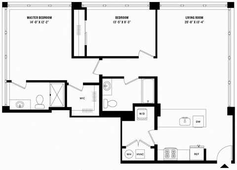 Floor plan for 2 beds, 2 baths, 1148 sqft
