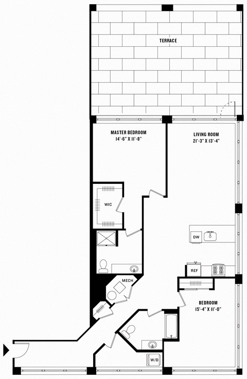 Floor plan for 2 beds, 2 baths, 1571 sqft