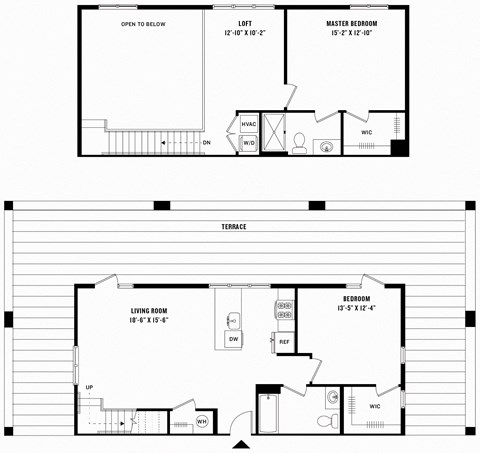 Floor plan for 2 beds, 2 baths, 1320 sqft