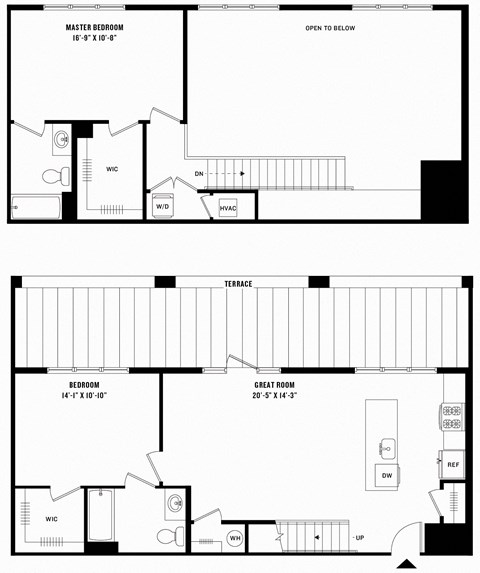 Floor plan for 2 beds, 2 baths, 1259 sqft