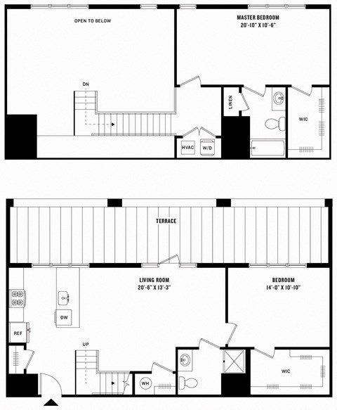 Floor plan for 2 beds, 2 baths, 1327 sqft