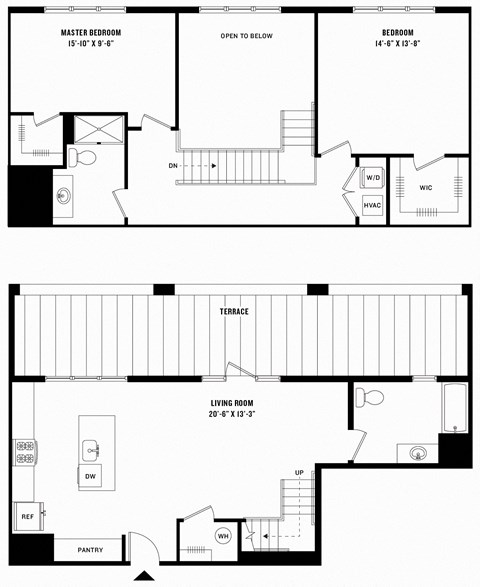 Floor plan for 2 beds, 2 baths, 1354 sqft