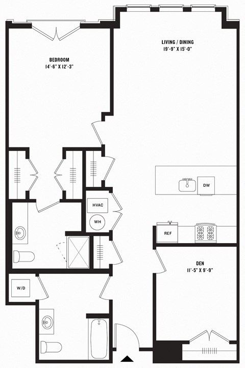 Floor plan for 1 bed, 1 bath, 1193 sqft