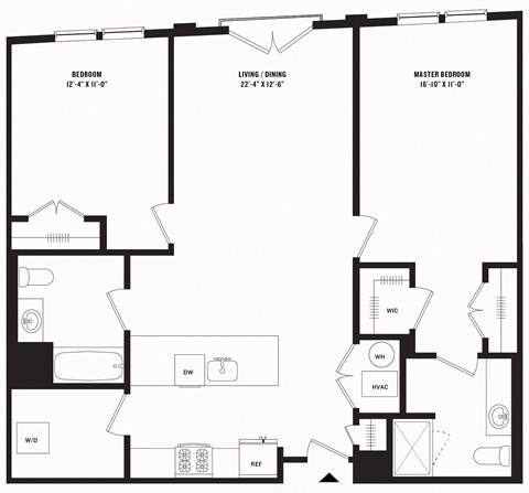 Floor plan for 2 beds, 2 baths, 1152 sqft