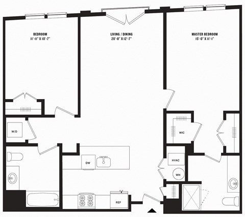 Floor plan for 2 beds, 2 baths, 1090 sqft