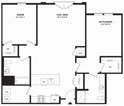 Floor plan for 2 beds, 2 baths, 1241 sqft