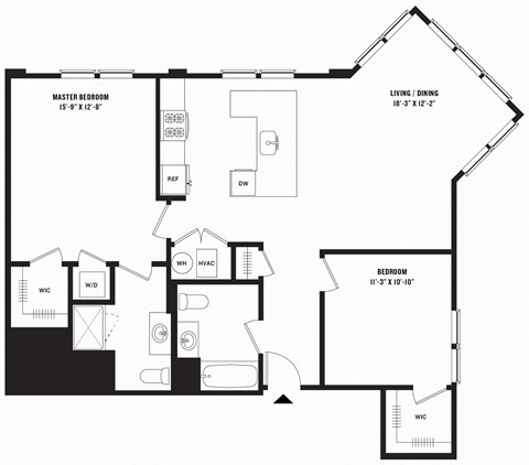 Floor plan for 2 beds, 2 baths, 1178 sqft