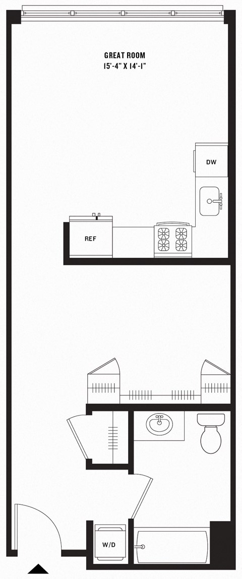 Floor plan for studio, 1 bath, 552 sqft