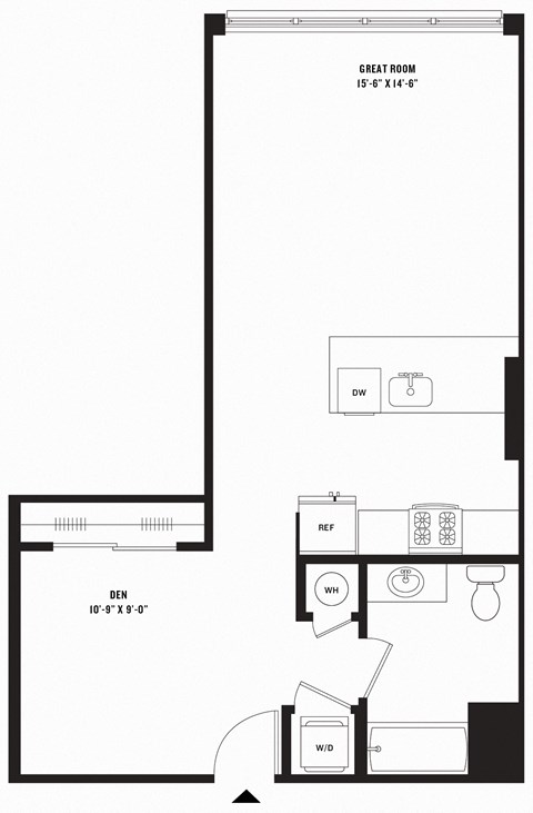 Floor plan for studio, 1 bath, 682 sqft