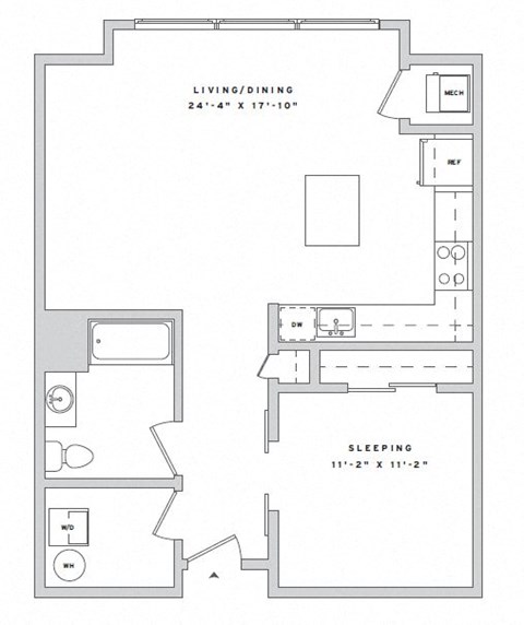 Floor plan for studio, 1 bath, 785 sqft