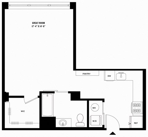 Floor plan for studio, 1 bath, 589 sqft