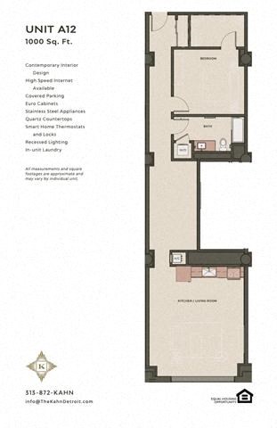 Floor plan for 1 bed, 1 bath, 994 sqft