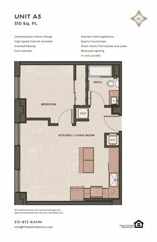Floor plan for 1 bed, 1 bath, 540 sqft
