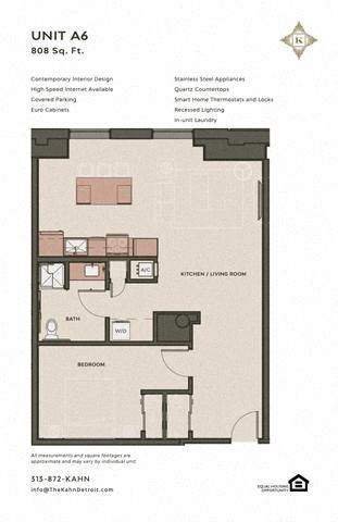 Floor plan for 1 bed, 1 bath, 825 sqft