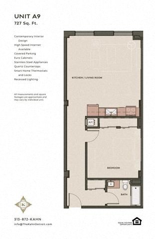 Floor plan for 1 bed, 1 bath, 720 sqft