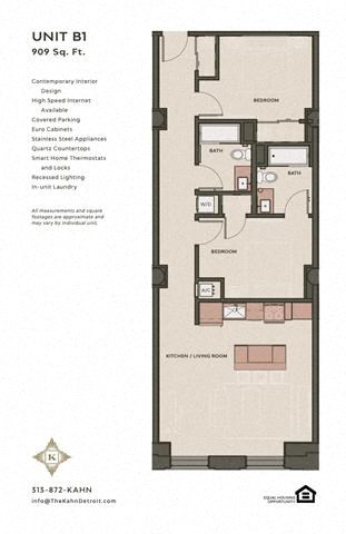 Floor plan for 2 beds, 2 baths, 904 sqft