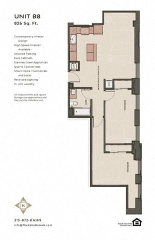 Floor plan for 2 beds, 1 bath, 860 sqft