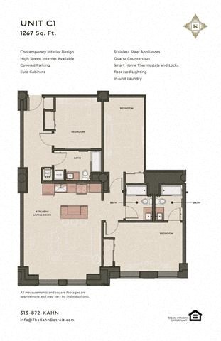 Floor plan for 3 beds, 3 baths, 1280 sqft
