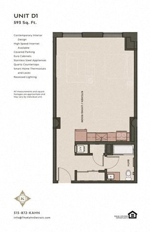 Floor plan for studio, 1 bath, 755 sqft